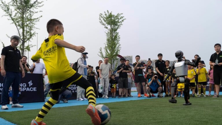 Photos show how humanoid robots captivate fans in China by playing a soccer match